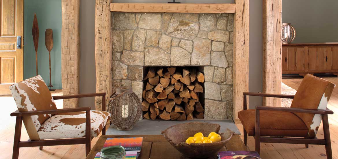 Stone fireplace